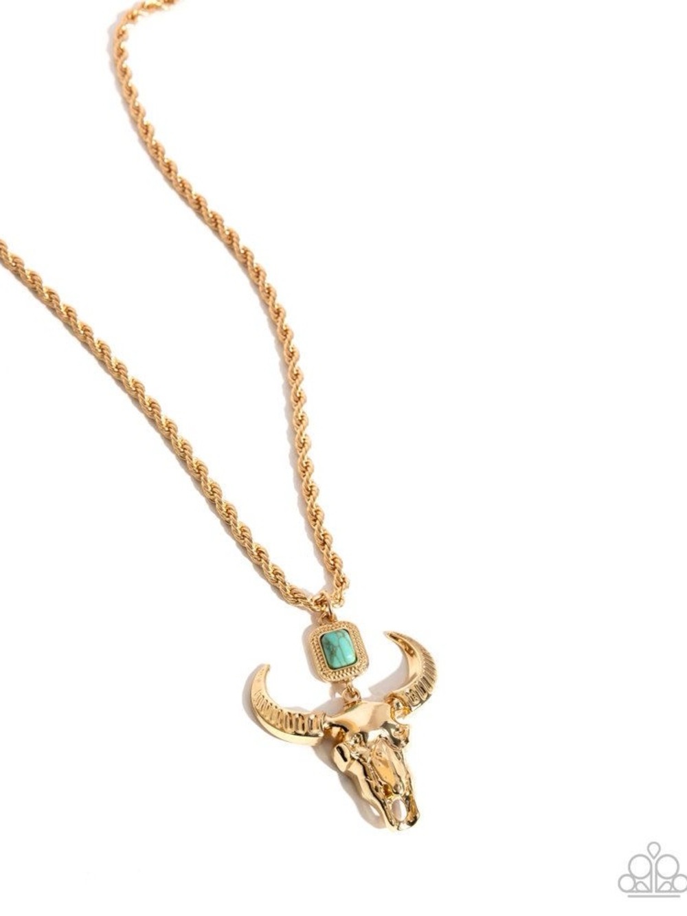 Gold Buffalo Skull Pendant Necklace with Turquoise Accent